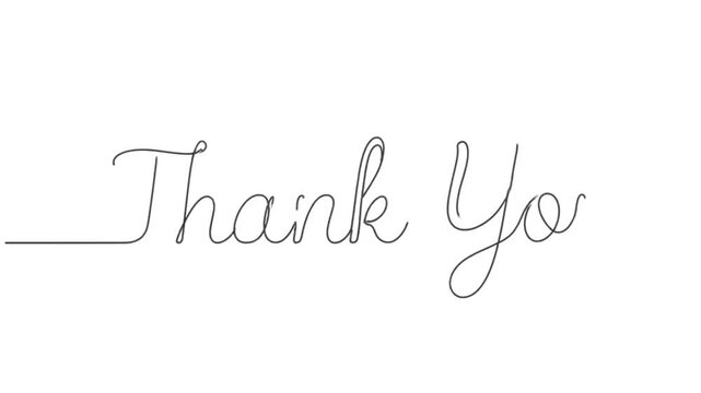 Thank you text animation writing in smooth cursive lines for creative professional motion video project