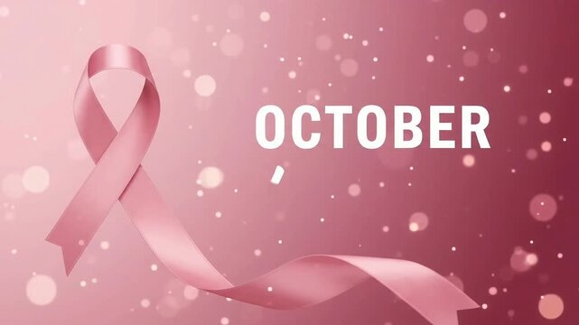October Breast Cancer Awareness Month Banner with Pink Ribbon and Bokeh
