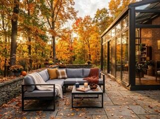 Obraz premium Cozy autumn outdoor living space , Fall And Autumn Season, Halloween, Thanksgiving