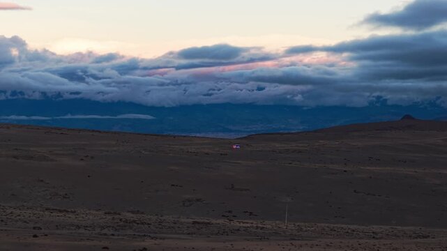 Raindrops falling in slow motion over the vast paramo landscape near chimborazo volcano, ecuador