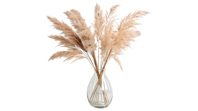 Fluffy bouquet of dried pampas grass in white ceramic vase