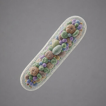 Detailed illustration of a bacterium showcasing its complex structure and diversity