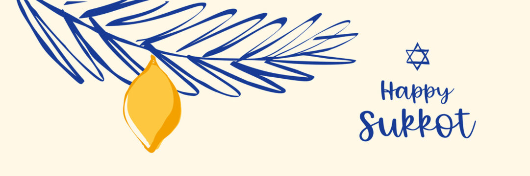 Festive Sukkot celebration with lulav and Etrog illustration