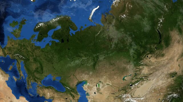 Cinematic 3D Earth Globe Orbital Zoom into Perm' Region, Russia Borders