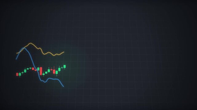 Animated stock market chart showing bullish growth, technical indicators, and a sharp reversal on a dark financial grid background.
