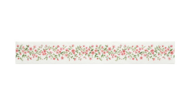 Seamless floral border with pink cherry blossoms isolated on transparent background