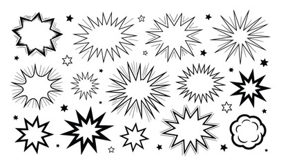 Obraz premium Set of black and white comic book style speech bubbles, explosion shapes, and star on a white background