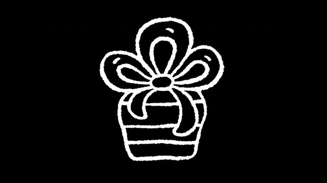 Seamless looping line boil 2D animation of a cartoon striped gift box on transparent alpha channel. Perfect for Christmas, birthday promos, greeting cards, and festive e-commerce marketing.