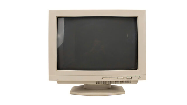 Vintage beige CRT computer monitor isolated on white background
