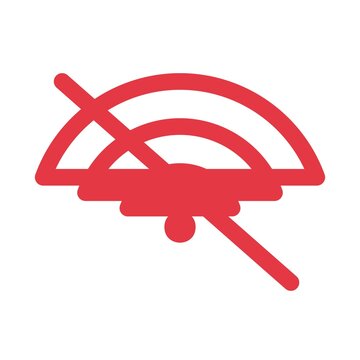 Red minimalist speedometer icon with strikeout line, dashboard gauge symbol indicating no speed or disabled sensor, flat vector style warning sign