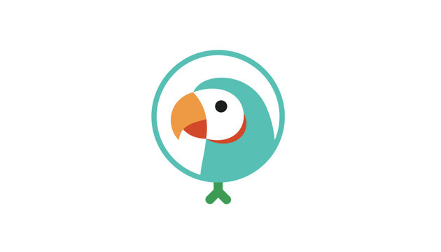 Circular corporate logo design template featuring a cute blue parrot head with orange beak and white face.