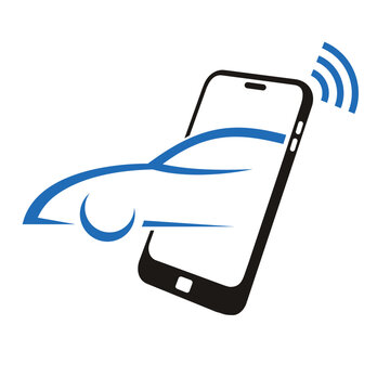 car with mobile phone with wifi signal bar, suitable for modern technology transportation Logo vector.