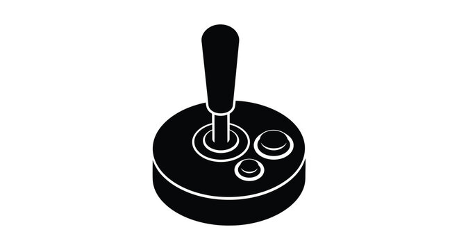 Joystick with buttons and circular base is a black silhouette