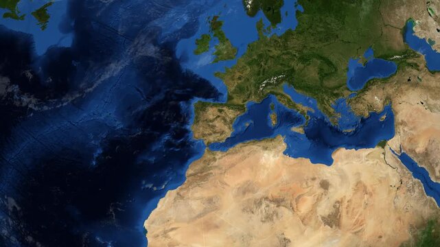Cinematic 3D Earth Globe Orbital Zoom into Spain Borders