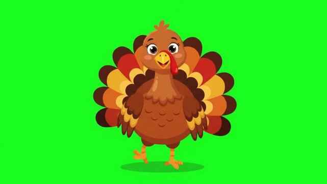 Happy holiday turkey bird character loop motion design element