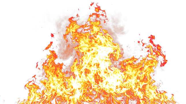 Explosive fireball with rising flames and smoke, isolated on transparent background, perfect for game design, VFX, and digital art