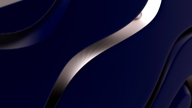 Smooth abstract dark blue curves with metallic reflections