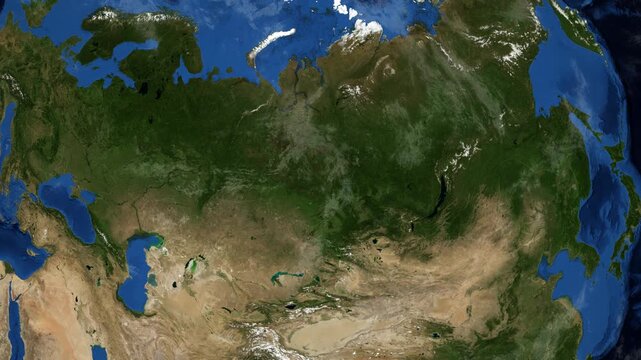 Cinematic 3D Earth Globe Orbital Zoom into Tomsk Region, Russia Borders