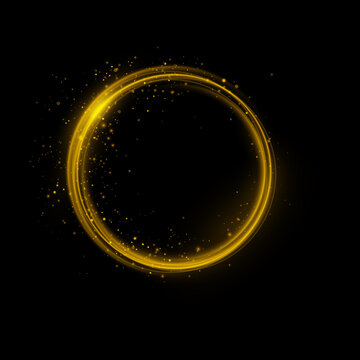Golden light ring with glitter particles, radiant glow and elegant luxury effect
