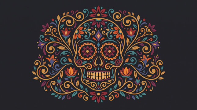 Colorful floral skull design for Day of the Dead celebration