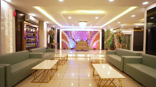 Empty luxury banquet hall decorated for an Indian marriage in Lucknow India