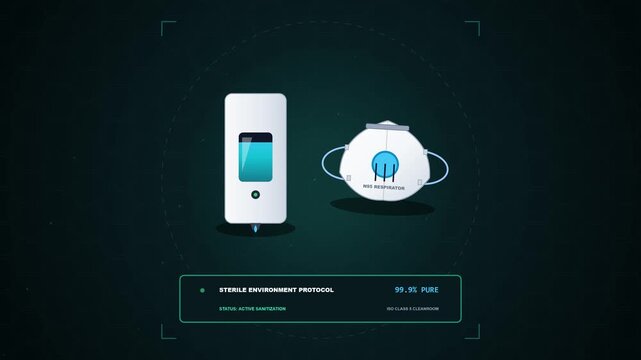 Sterile Environment Protocol With Sanitizer And Respirator Mask Motion Graphic