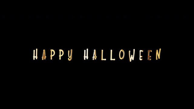 Animation word of Happy Halloween golden shine light motion text with light effect animation on black abstract background. promote advertising concept isolate using QuickTime Alpha Channel proress44