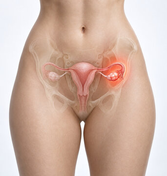 Female Reproductive Anatomy Highlighting Unilateral Ovarian Pain