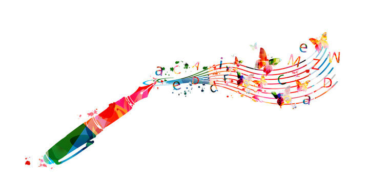 Fountain Pen with Alphabet and Education Concept Vector Illustration
