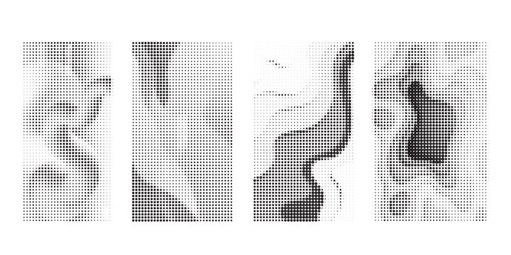 Abstract halftone dot pattern vector background set with organic fluid shape and gradient texture