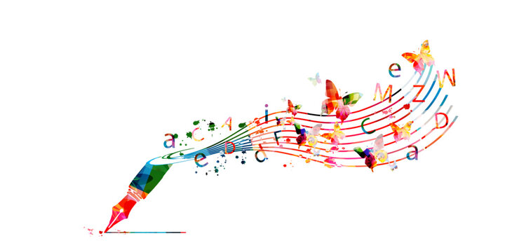 Fountain Pen with Alphabet and Education Concept Vector Illustration