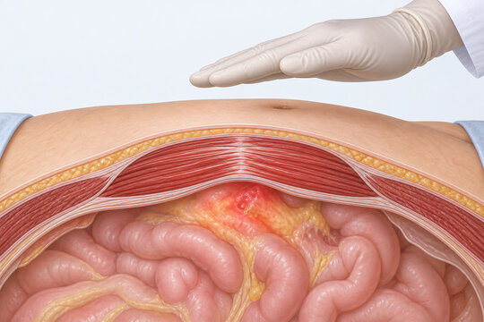 Abdominal Guarding Over Inflamed Internal Tissue Anatomy