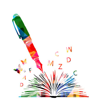 Fountain Pen and Open Book for Writing and Learning Vector Illustration