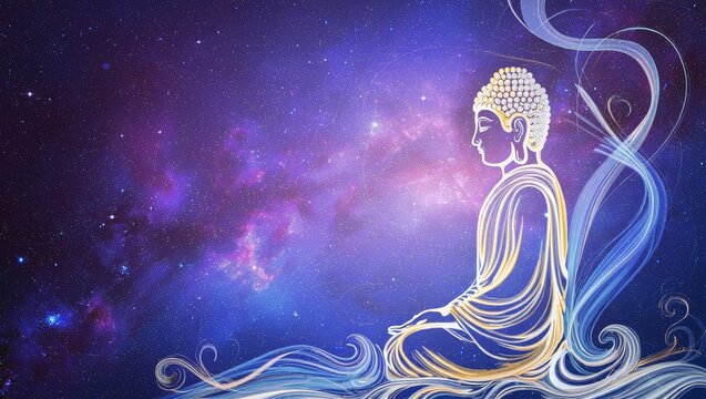 Buddha Meditating Under a Cosmic Sky