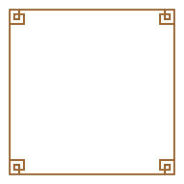 Square golden frame with traditional geometric asian corners isolated on white background transparent background