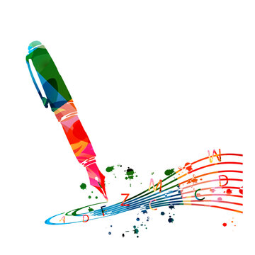 Fountain Pen with Alphabet and Education Concept Vector Illustration