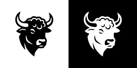 Obraz premium Stylized Bison Head Logos - Black and White Iconic Illustrations