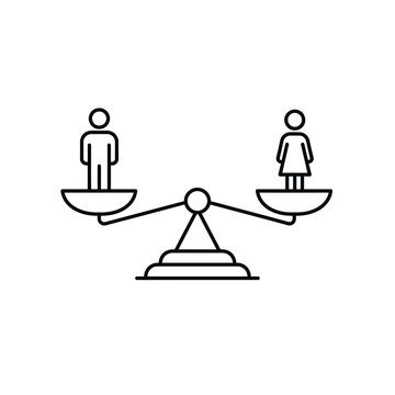 Scales of Justice Balancing Male and Female Figures Representing Equality.