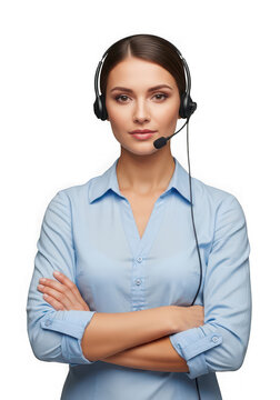 Professional customer support agent wearing headset isolated on transparent background