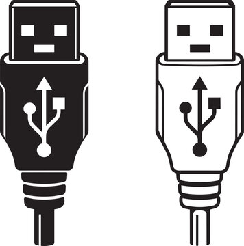 usb cable connector plug icon line and solid style vector illustration
