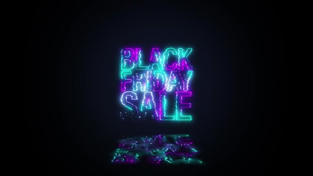Animation text of Black Friday Sale laser neon glitch text effect on black abstract backgroud. Promote advertising concept isolate using QuickTime Alpha Channel proress 444