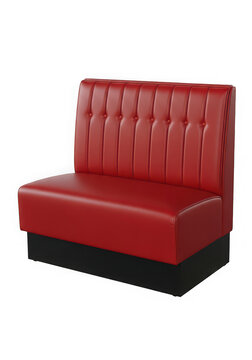 Classic red leather diner booth seat isolated on transparent background for decor