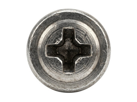 Close up top view of a phillips head screw isolated on transparent background