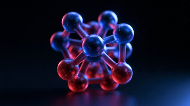 Molecular Structure Model Illuminated with Blue and Red Light