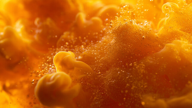 Abstract Swirling Golden Orange Liquid with Bubbles