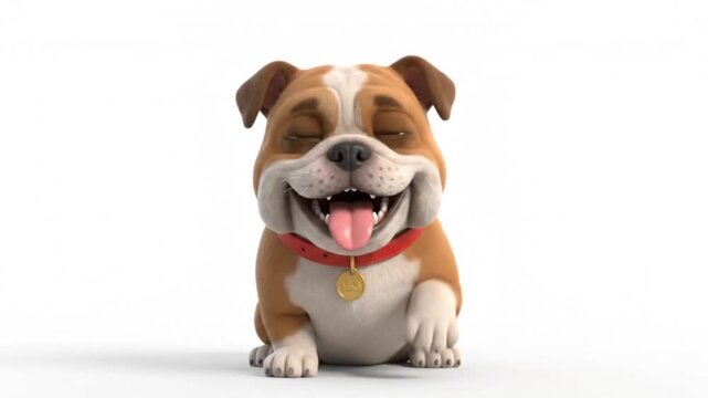 A cute cartoon bulldog puppy with a happy expression isolated on a white background.