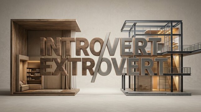 Introvert Extrovert Personality Concept with Modern Sculpture