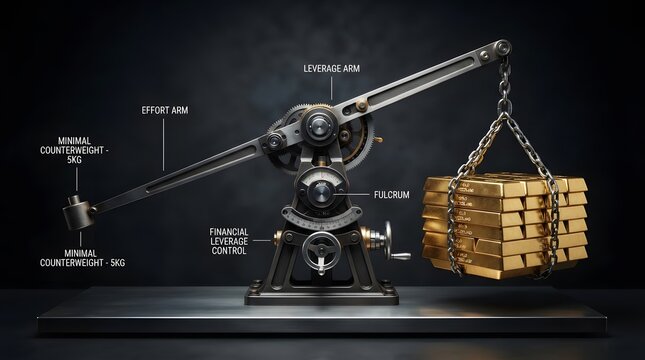 Mechanical lever balancing gold bars for financial leverage