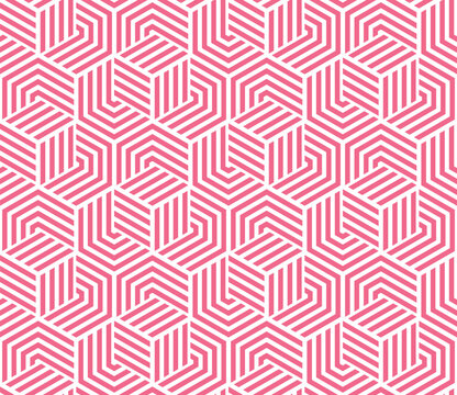 Abstract geometric pattern with stripes, lines. Seamless vector background. White and pink ornament. Simple lattice graphic design