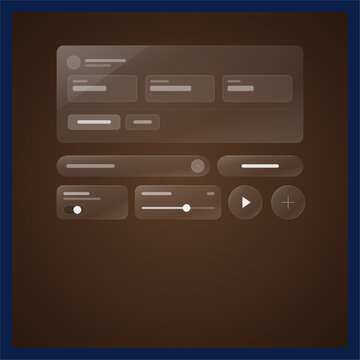 Luxurious bronze frosted glassmorphism user interface design layout with interactive multimedia widgets